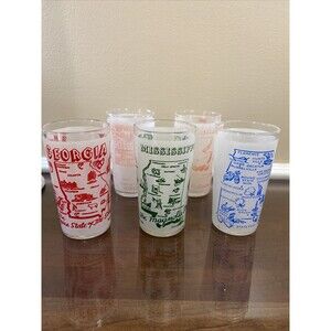 VINTAGE STATE SOUVENIR FROSTED  GLASSES GEORGIA, MISSISSIPPI ALABAMA, Lot Of 5